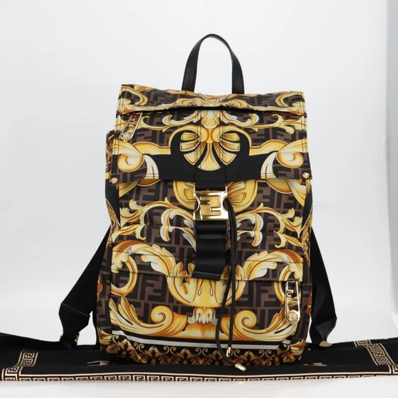 FENDI Zucca Canvas FENDACE Versace Collaboration Backpack Black - Picture 15 of 15